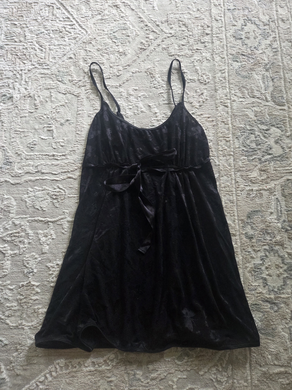 Black Lace Spaghetti-Strap Slip with Satin Tie